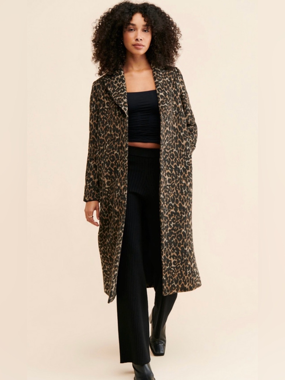 Leith Leopard-Print Long Trench Coat - Brown & Black